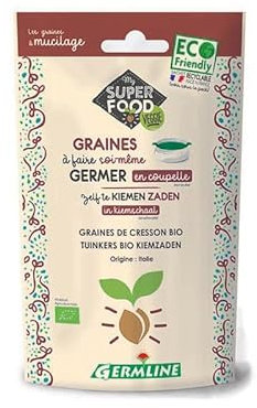 Graines à Germer Bio de Cresson – 100g – GERMLINE – Saveur Piquante Douce – Riche en Oméga-3, Vitamines A & K – Germination Facile – Certifié BIO