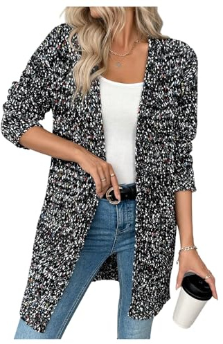 MakeMeChic Women's Chunky Popcorn Cardigan Oversized Open Front V Neck Long Sleeve Knit Cozy Sweaters Black X-Large
