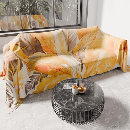PETTI ARTIGIANI ITALIANI – Cubresofá Multiuso de Microfibra 400x270 cm, Diseño Palma Amarillo | Funda para Sofá Antimanchas, Colcha y Cubremesa | Protector Lavable para Sofás y Muebles