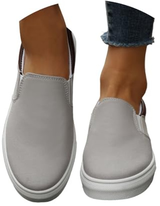 Generisch Slip On Zapatos Mujer Planos Mocasines de lona Zapatos de tela cómodos y ligeros, zapatos individuales para exteriores, trekking, senderismo, zapatos casuales, sin cordones, gris, 40.5 EU