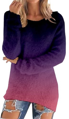 Oversized Fleece Jacket for Women Plush Coat Womens Autumn Winter Long Sleeve O Neck Outfits Sweatshirt Blouse Tops Outwear for Workout Hiking Xmas Gifts (Purple, XXL)