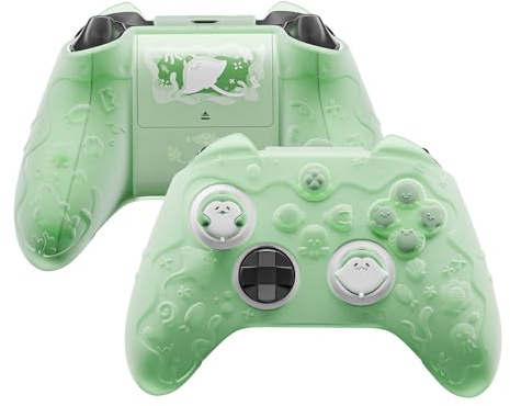 PlayVital Skal för Xbox Series X S Handkontroll med Joystick Caps&Stickers | Semitransparent Silikonskydd för Xbox Core Wireless-Pastellgrön,Ocean Whisper-Serien