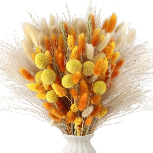 128 Pezzi Bouquet di Fiori Secchi Arancio, Fiori Secchi Decorativi Autunno, Erba di Pampa Essiccata Naturale, Bouquet di Erba Della Pampas per Bomboniere,Matrimonio,Decorazione Della Casa e Partito