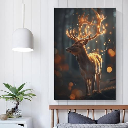 POLIUAWS Magische Fantasy-Hirsch-Leuchtbilder für Wohnzimmer, Schlafzimmer, Küche, Flur, Treppenhaus, moderne Kunstdrucke, 16x24 Zoll (40x60 cm)