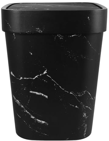 JOINPAYA Papelera de Basura Grande con Tapa Abatible y Diseño Mármol Negro, Cubo de Basura de Plástico para Cocina, Baño y Oficina, Bote Reciclaje Doméstico Multifuncional