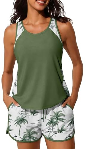 CheChury Tankinis Mujer Tallas Grandes Traje de Baño 2 Piezas Bañador Reductor Vientre Plano Bikini Push Up con Shorts Conjuntos de Tankini Sport Bañadores Dos Piezas Deportivos Mujer Natacion Playa