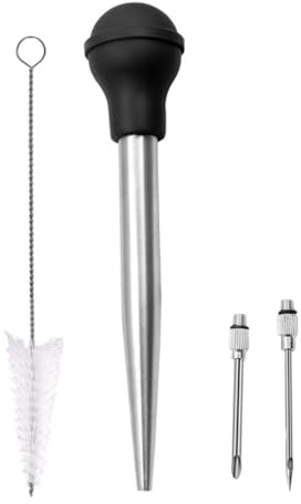 Ipetboom Bbq Turkey Meat Injector Set, 4pcs Stainless Steel Sauce Syringe with Silicone Oil Drip Tube and Cleaning Brush, Turkey Seasoning Tool for Grilling and Roasting