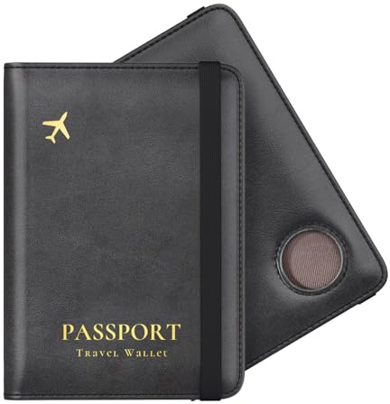 Tayahanude Copertura Passaporto in Pelle Sintetica, Porta Passaporto per Donne e Uomini, Porta Passaporto da Viaggio Compatibile con Slot per Airtag (Nero)