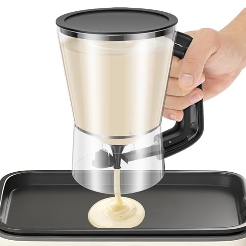 Degportionerare 1000 ml med skala, lock, förstärkt triangulärt handtag bred öppning kaka degdispenser degportionerare för muffins, cupcakes, pannkakor