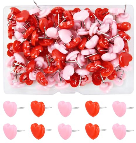 Juego de 100 chinchetas decorativas con forma de corazón, chinchetas de metal con caja de almacenamiento, resistentes y agujas para tablón de anuncios, agujas decorativas para tablero de corcho, pared