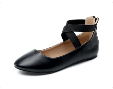 DREAM PAIRS Women's Sole_Stretchy Black/PU Elastic Ankle Straps Ballet Flats Shoes Size 9 US/ 7 UK