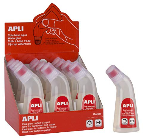 APLI 16958-1 Colle à base d’eau 70 ml, sans solvants, adhésif extra-fort pour papier et carton, Flacon ergonomique, colle scolaire