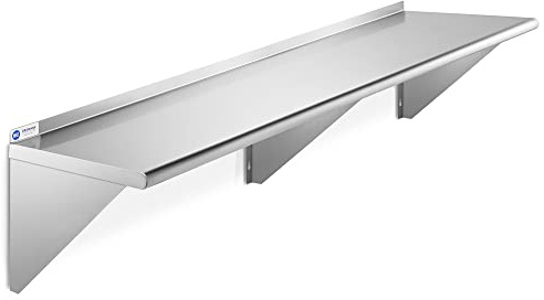 GRIDMANN 12 x 72 Stainless Steel Wall Mount Shelf with Backsplash, Commercial Grade - NSF Certified 18 Gauge Shelving for Restaurant, Kitchen, Utility Room, Garage