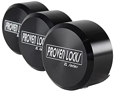 Proven Industries Puck Lock Set, Model 400XL, 3-Pack, Hidden Shackle, Keyed Alike, 6061 Solid Aluminum, Shackle Opening 1 3/4 x 1 3/4 x 7/8 in, Depth 1 1/4 in, Made in USA, Black