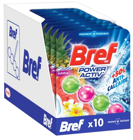 Bref WC Power Activ' Exotic Hawai – Produit Nettoyant WC – Anti calcaire - Mousse Nettoyante - Fraîcheur intense - Anti-saleté - 4 Elements Actifs - Lot de 10 Blocs WC (10x50g)