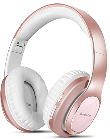 WorWoder Wireless Headphones Over Ear, 80 Hours Playtime Bluetooth Headphones, Hi-Fi Stereo Sound with Microphone, Lightweight Headset with Deep Bass for Travel Work PC Cellphone (Rose Gold)