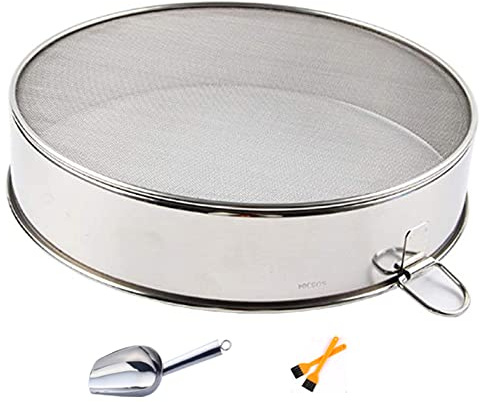 60 Mesh Fine Mesh Flour Sieves Set, Stainless Steel Mesh Sifter Strainer with Brush and Spoon for Baking Straining Powdering,20cm