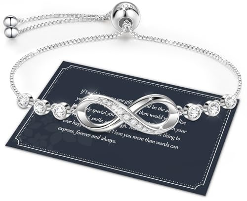 J.Fée Silver Bracelet for Women 925 Silver Bracelets for Womens Adjustable Infinity Bracelets for Women Jewellery Gifts for Women Mothers Day Gifts for Mum,54
