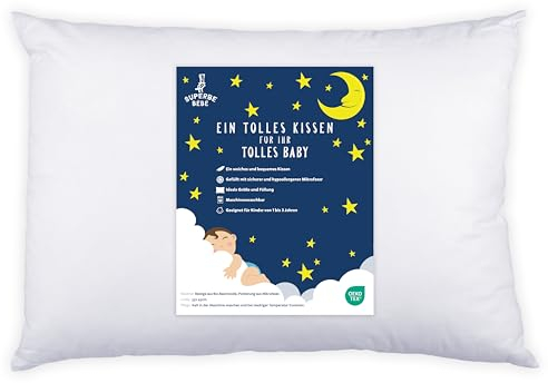 Almohada Infantil Blanca 33x45 Cm De Algodón Oeko-Tex - Almohada Cuna Bebe Y Niños- Cojin Pequeño para Bebés para Siestas En La Guardería, Escuela Y Viajes - 1 Año 2 Años