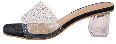 Briskorry Sandalen Damen mit Absatz Sexy Offener Zeh Sandaletten Pantoletten mit Blockabsatz Transparent Lack