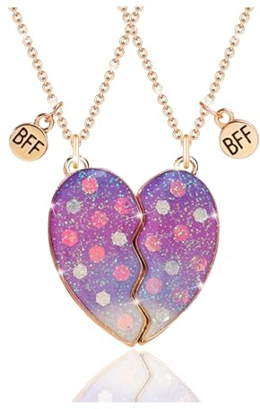 2 st unika BFF magnetiska halsband, bästa vänner hjärta blinkande hänge kedja, vänskapshalsband för 2, alla hjärtans dag-smycken, gåvor för barn, mamma, systrar, flickvänner, gradient, lila, Zink