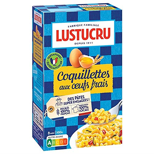 LUSTUCRU Coquillettes Aux Oeufs Frais - Pâtes Artisanales de Qualité Supérieure - 500G de Gourmandise Savoureuse pour vos Plats Maison ! - Lot De 4 - Vendu Par Lot