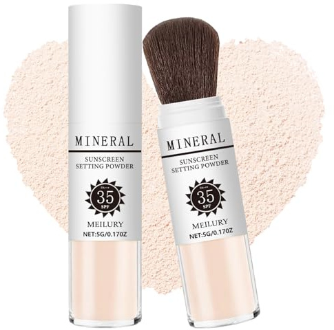 Sunscreen Setting Powder SPF 35, Mineral Brush Powder for Face & Scalp, Oil Control Natural Matte Finish Loose Powder Translucent Lasting Lightweight Breathable for All Skin (#01 Translucent)