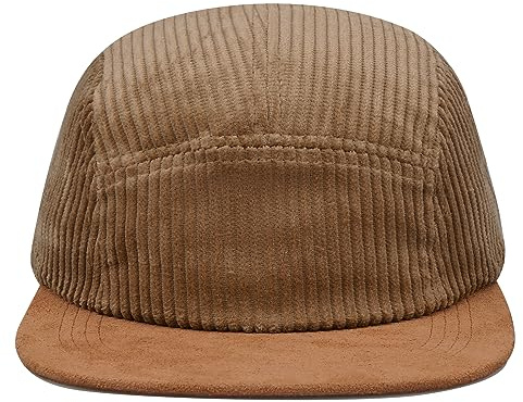 Croogo 5 Panel Cap Corduroy Baseball Cap Flat Brim Trucker Hats Lightweight 5-Panel Camp Hat Men's Snapback Hat,Khaki-D5PH05