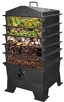 Poubelle à Compost extérieure, Poubelle à Compost de Ferme de Jardin, Poubelle à vermicompost, système de conteneur de vermicompostage,Noir,5 Floors