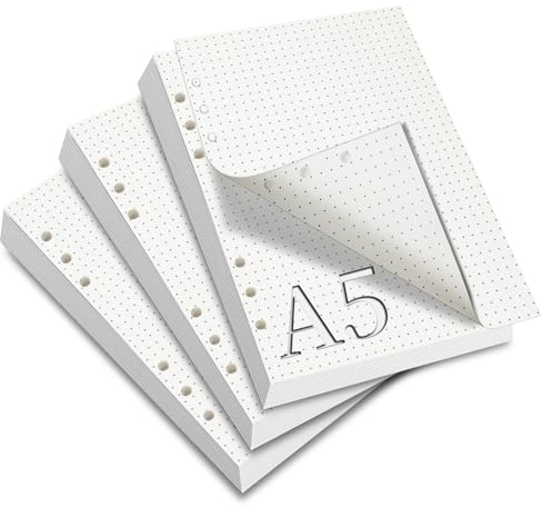 SWTYExt 3 Packungen A5 Nachfüllpapier Gepunktet, 180 Blätter 6 Löcher A5 Papier Nachfüllbare Refill Paper Ringbucheinlagen für A5 Notizbuch Skizze Tagbuch Malerei Bullet Journal