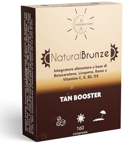 Integratore Abbronzatura NaturalBronze | 160 compresse | Betacarotene, Licopene, Rame, Selenio, Vitamine B, C, D, E | Attivatore Abbronzatura forte | Prepara accelera protegge e mantiene pelle dorata