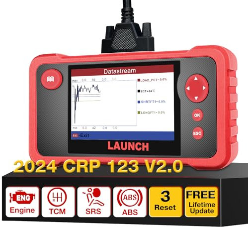 LAUNCH CRP123 V2.0 OBD2 Code Reader Scanner for 4 System Engine ABS SRS Transmission Car Diagnostic Tool with 3 Reset Function Oil Reset SAS Reset Throttle Adaptation, Lifetime Update without cost