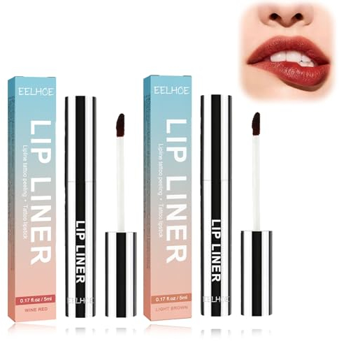2 Stück Lip Liner Abnehmbarer Lipliner Abziehbarer Lippenkonturenstift Praller Lipliner Wasserfest und Abnehmbar Lang Anhaltende Farbe Lipliner-Geschenk (Dunkelbraun + Weinrot)