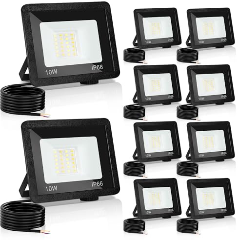 Yakimz 10W x10er LED Strahler Außen, Superhell LED Wandbeleuchtung Fluter, 3 Einstellbare Farbtemperatur, Abstrahlwinkel 120°, IP66 Wasserdicht, Scheinwerfer für Terrasse, Sportplatz