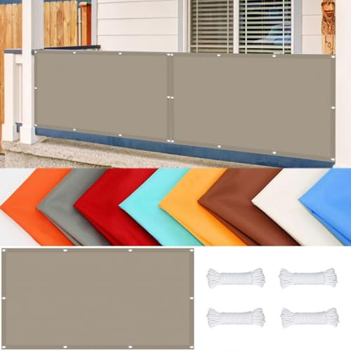 Brise-Vue pour Balcon 160 x 180 cm Revêtement et Pare Vue de Balcon Protection Ecran D'Intimité Extérieur avec Attaches de Câble et Cordons pour Patio Extérieur Clôtures, Taupe