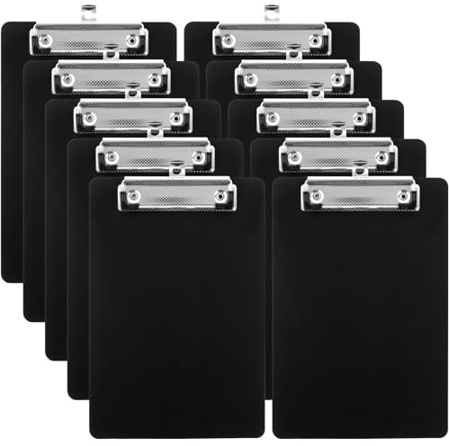 LDHHYH 10-pack Skrivplatta A4 Svart, Clipboard A4 i Plast med Metallklämma och Upphängningshål, Klämbräda för Papper, Skola, Kontor, Lager och Restaurang