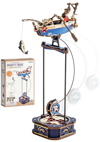 ROKR 3D Puzzle Model kit Gravity Swing Series Boat Wooden Retro Decorative for Adult Model Building Kits Christmas Birthday Gifts for Teens and Adults,Dynamic Balance Ornament, Ocean Fisher, MCD02