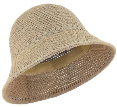 MUNSKT Cappello di Paglia, Cappello Donna Estivo, Cappello da Sole Ripiegabile in Tessuto a Rete, Morbido e Leggero, Cappello da Spiaggia per Primavera (IT, Testo, Taglia Unica, Camel)