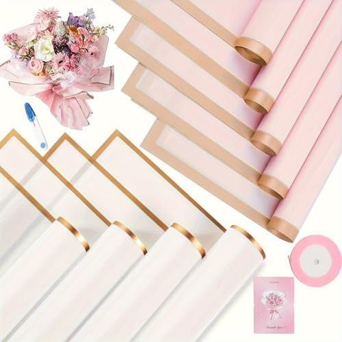 Solivive 30 feuilles Papier Bouquet de Fleur, 58x58 Papier Emballage Fleuriste,Papier Cadeau, Papier de Soie pour Emballage Cadeau, Fleurs, Art et Artisanat (15 rose, 15 blanc)