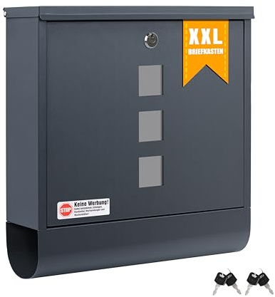 Zedelmaier XXL Personalisiert Briefkasten mit Edelstahl Namensschild 35 x 35 cm mit 4 Schlüsseln für B5&C4 Umschlag Postkasten Wandbriefkasten Mailbox Briefkästen mit Zeitungsfach RAL7016 Anthrazit