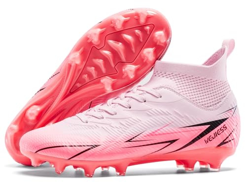 WOWEI Fotbollsskor herr pojkar High Top Spike Cleats professionella fotbollsskor barn sport utomhus atletiska träningsskor fotbollsskor sportskor tävling, Rosa Kf, 44 EU