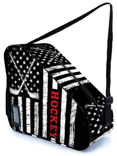 Bzocm Ice Hockey Flag Skate Bag For Ice Roller Quad Inline Skates With Adjustable Shoulder Strap Fit Women Men Adults