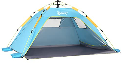 Outsunny Tienda de Playa Plegable, Carpa de Playa Pop-up para 1-2 Personas con Protección UV, Impermeable, Bolsa de Transporte, para Parque, Camping, 220x173x120 cm, Azul Claro