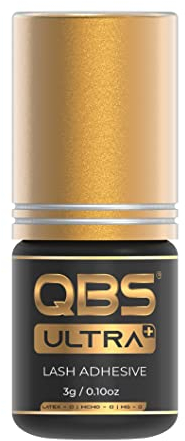 QBS® Ultra Plus Eyelash Glue | Waterproof Lash Extension Adhesive | Super Strong Bonding Glue for Individual Semi Permanent Eyelash Extensions | Professional Grade | 5-6 Week Retention (3g)