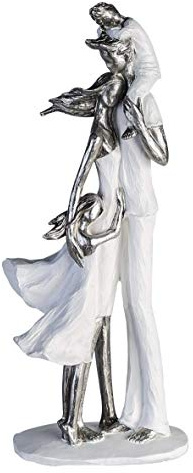 Casablanca Dekorativ skulptur figur av poly – familjelycka – par föräldrar med barn – dekoration present födelsedagspresent – färger: silver vit höjd 37 cm