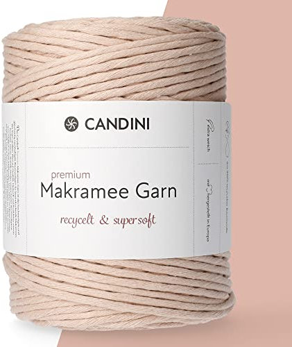 Candini Premium Makramee Garn | blush | 3mm x 200m | 100% recycelte Baumwolle aus Portugal | Makramee Baumwollgarn, DIY, rosa