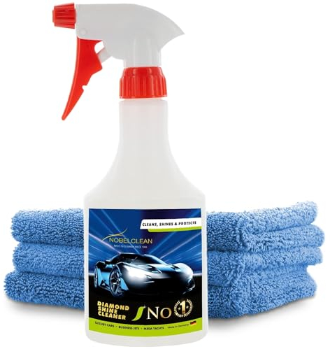 Nobelclean NC1 - Hochglanz Autoreiniger aussen - Felgenreiniger - perfekte Autopflege aussen - Autowäsche - 500 ml Flasche + 3 Mikrofasertücher 420 gr - ohne Wasser nutzbar