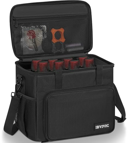 8 Slots Wireless Microphone Case with Foam, 1680D Heavy Duty Oxford Fabric Microphone Bag with Shoulder Strap, BLACK