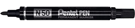 PENTEL Set di 5 pentelli N50 - Set di 5 pennarelli permanenti con punta conica e tratto da 1,5-2 mm, colore: Nero Ref N50-A