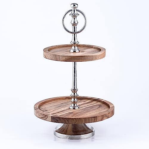 Marrakesch Orient & Mediterran Interior Alzata a 2 ripiani, in legno Amalie, rotonda, 34 cm, grande, vintage, per cupcake, decorazione da tavolo